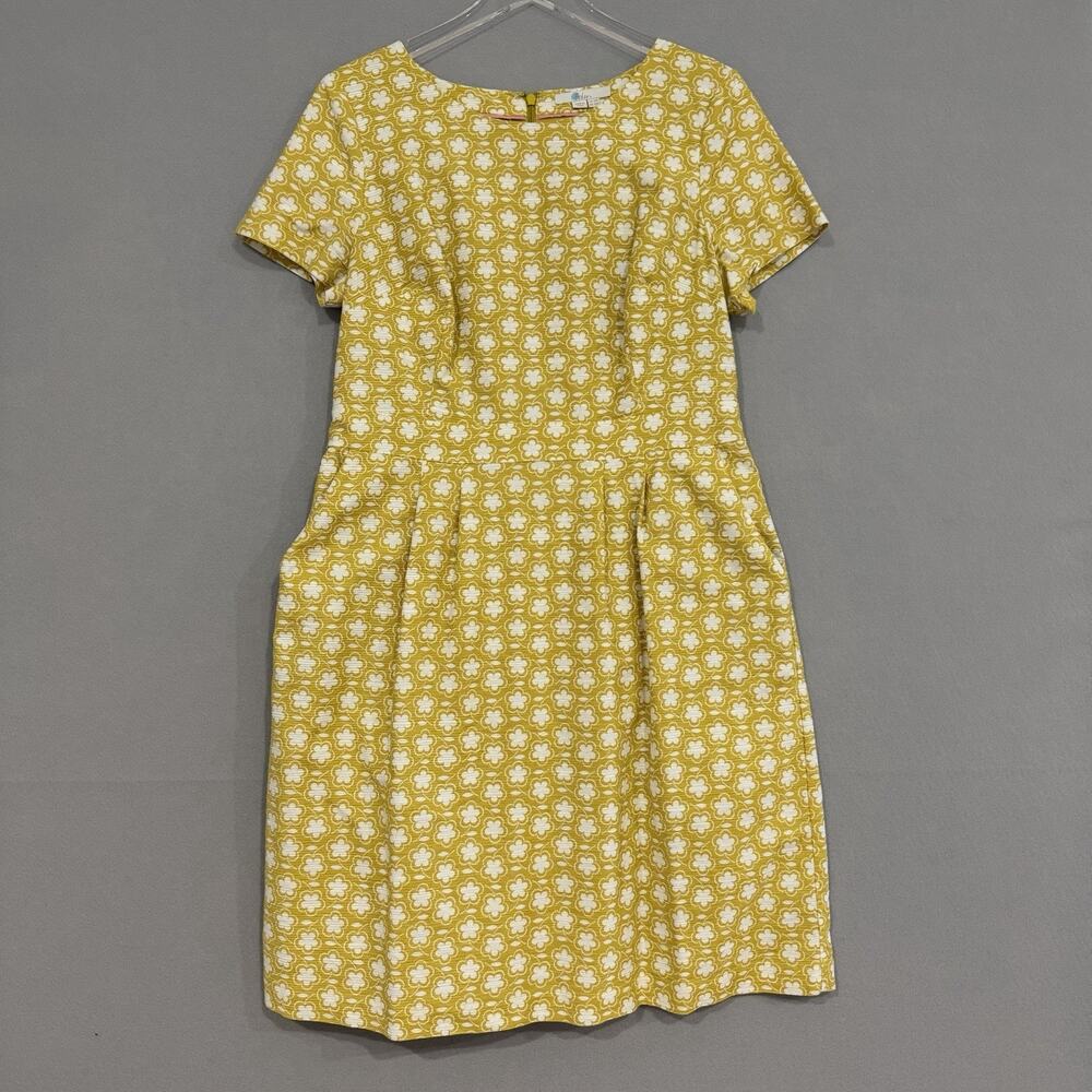 Boden Sierra Texture Dress US12 UK16 Yellow Daisy Print W Pockets Office